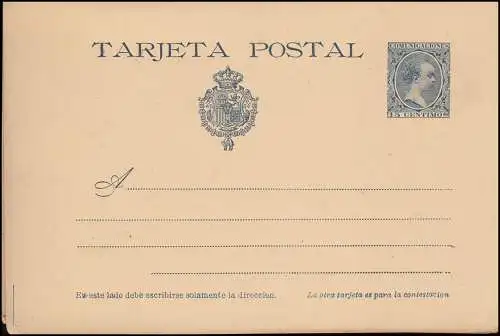 Spanien Postkarte P 31 König Alfons XIII. 15/15 Cent., ungebraucht, kl. Mängel