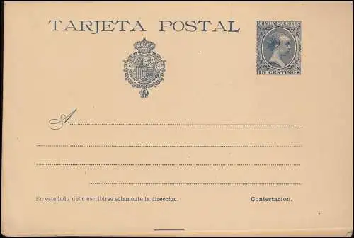 Spanien Postkarte P 31 König Alfons XIII. 15/15 Cent., ungebraucht, kl. Mängel