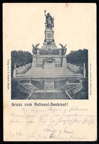 AK Gruß vom National-Denkmal, NIEDERWALD 7.8.1902 nach WINNWEILER 8.8.02