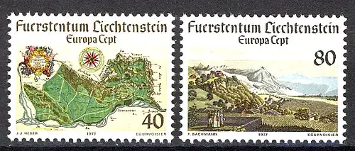 Union européenne 1977 Liechtenstein 667-668, taux ** / NH