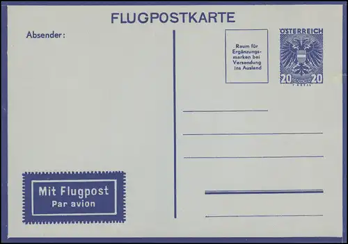 Autriche Carte postale aérienne LP 4 Armoiries 20 G., non utilisée, facilement réparée