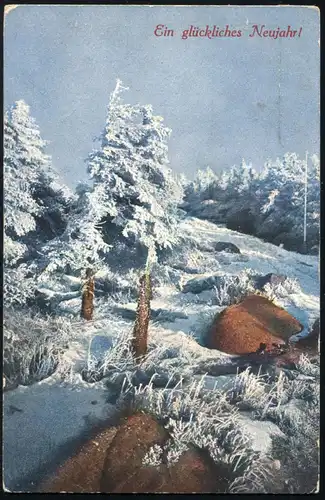 AK Paysage hivernal dans les bois - Bonne année, FELDPOST Wiesbaden 30.12.17