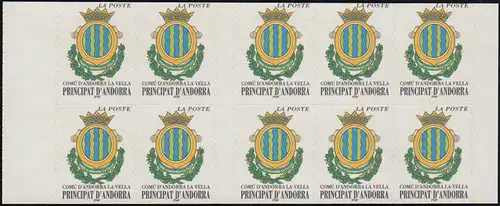 Andorra (Französische Post) Markenheftchen 0-10 Wappen Andorra La Vella ** / MNH