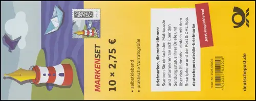 FB 117 Monde des lettres: stylo à ressort lumineux 275 centimes, feuille 10x3668, **