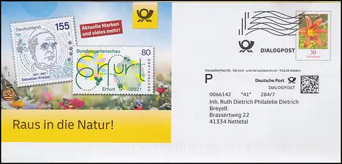 Plusbrief Dialogpost Blume Taglilie 30 Cent Raus in die Natur Kneipp Erfurt 2021
