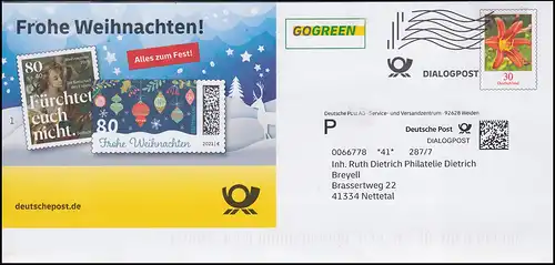 Plusbrief Dialogpost Blume Taglilie 30 Cent Weihnachten Neue Portowrte ab 1.1.22