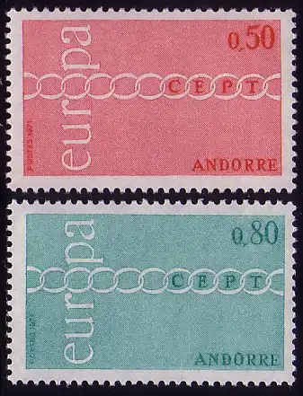 Union européenne 1971 Andorre (Post français) 232-233, phrase ** / MNH