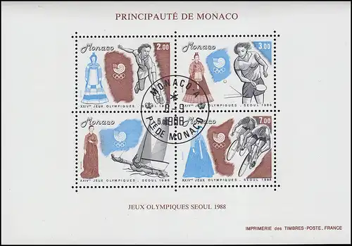 Monaco Block 40 Jeux olympiques d'été de Séoul 1988, ET-O MONACO 8.9.88