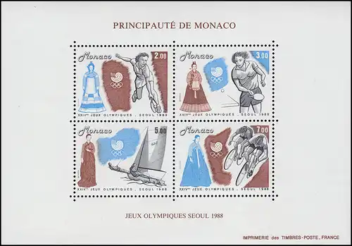 Monaco Block 40 Olympische Sommerspiele Seoul 1988 ** / MNH