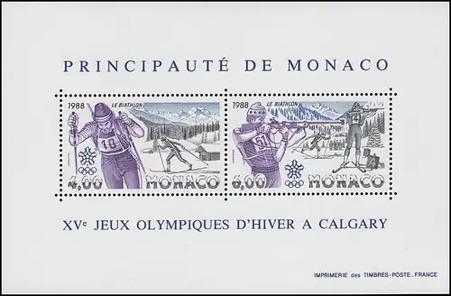 Monaco Block 38 Jeux olympiques d'hiver Calgary 1988 ** / MNH