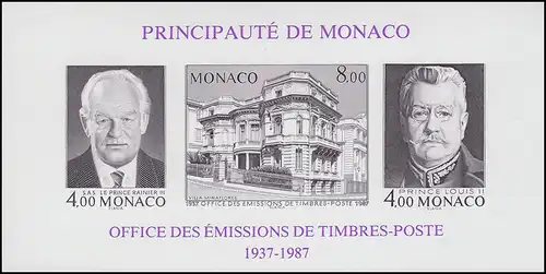 Monaco Block 37B Amt für Briefmarkenausgaben 1987: ungezähnt, ** / MNH