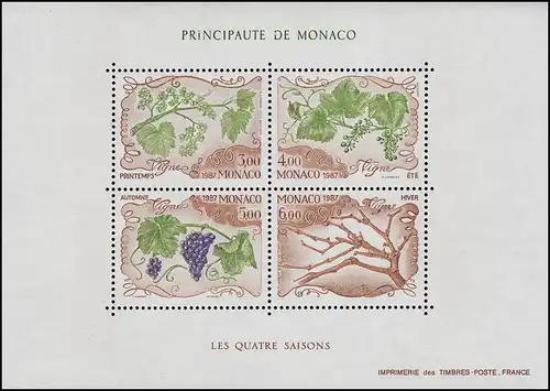 Monaco Block 36 Les quatre saisons: vigne 1987 ** / MNH