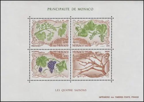 Monaco Block 36 Les quatre saisons: vigne 1987 ** / MNH