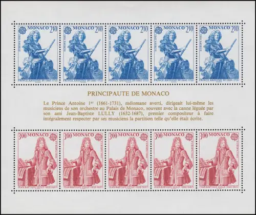 Monaco Block 28 Union européenne: Année européenne de la musique 1985 ** / MNH