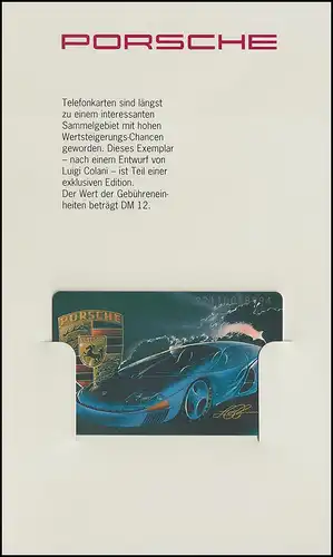 Carte téléphonique S 72 09.92 Porsche Luigi Colani, non utilisée, dans le Folder