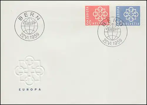 Schweiz 679-680 EUROPAUNION / CEPT 1959, Satz auf Schmuck-FDC ESSt BERN 22.6.59