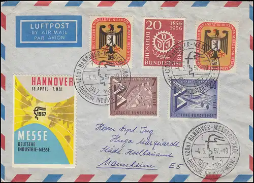 160+162 Interbau mit 136-137 Bundesrat und 139 VdI Lp.-Brief SSt HANNOVER 4.5.57