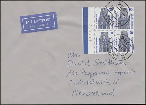 1340 SWK 50 Pf als Rand-4er-Block mit 2 BZN MeF Lp.-FDC ET-O NETTETAL 6.11.1987