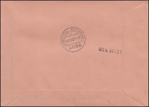 1341 SWK 60 Pf als Rand-8er-Block mit 2 BZN MeF Eil-FDC ET-O NETTETAL 6.11.1987
