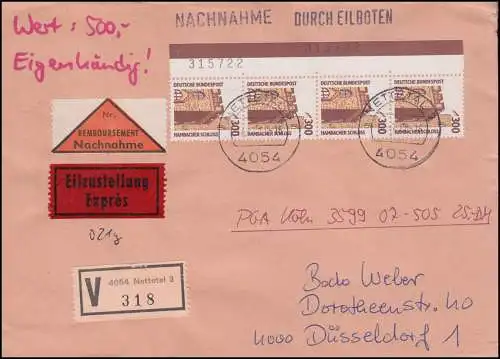 1348 SWK 300 Pf als Rand-4er-Streifen mit 2 BZN MeF FDC ET-O NETTETAL 14.1.1988