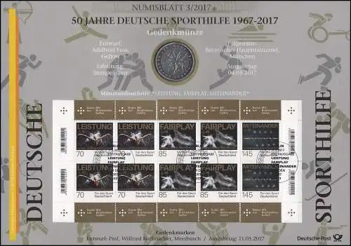 3307-3309 50 Jahre Deutsche Sporthilfe - Numisblatt 3/2017