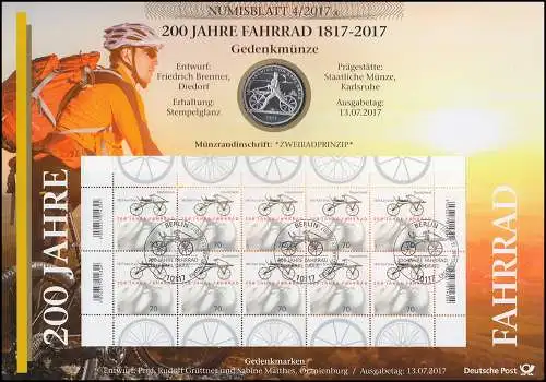 3320 Karl Drais: 200 Jahre Fahrrad - Numisblatt 4/2017