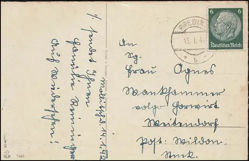 AK Namenstag: Mutter Tochter Blütenkranz in Landschaft, PREDING 15.1.1942