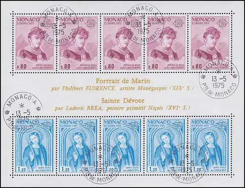 Monaco Block 8 Europaunion / CEPT: Gemälde 1975, Ersttagsstempel MONACO 13.5.75
