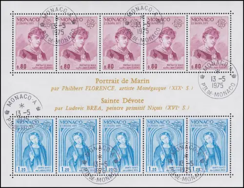 Monaco Block 8 Union européenne / CEPT: peintures 1975, cachet du premier jour MONACO 13.5.75