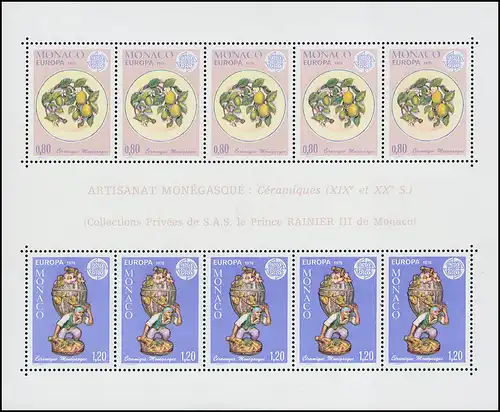 Monaco Block 10 Europaunion: Kunsthandwerk 1976 ** / MNH