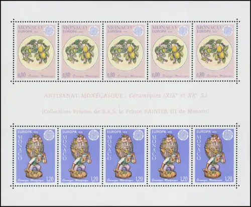 Monaco Block 10 Union européenne: Artisanat 1976 ** / MNH