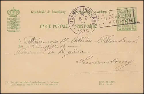 Luxembourg Carte postale P 49bII Cadre-O ULFLINGEN 88.1891 n. LUXEMBOURG-GARE 8.8.