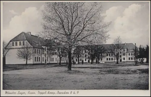 Feldpost BS 45898 D, Tarnstempel 30.3.1942 auf AK Munster-Lager Doppel-Baracken