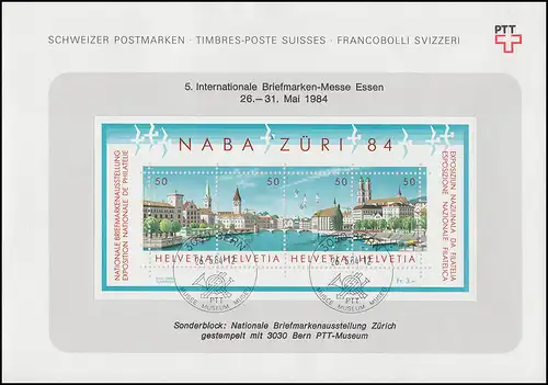 Schweiz Block 24 Ausstellung NABA ZÜRI 1984: Messe-Blatt Essen, SSt Bern 26.5.84