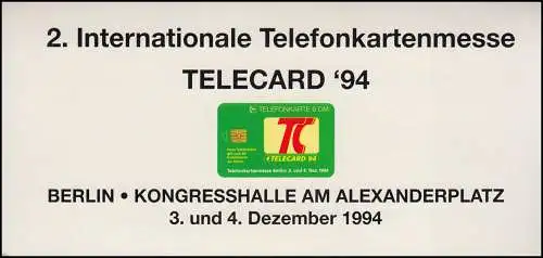 2. Internationale Telefonkartenmesse TELECARD'94 Folder mit 3 Karten ungebraucht