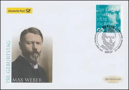 3071 Max Weber, Bijoux FDC Allemagne exclusivement