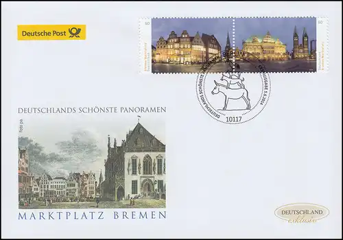 3083-3084 Panorama Bremer Marktplatz, Schmuck-FDC Deutschland exklusiv