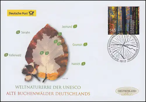 3052 UNESCO: Vieux hêtres, mouillant, Bijoux-FDC Allemagne exclusivement