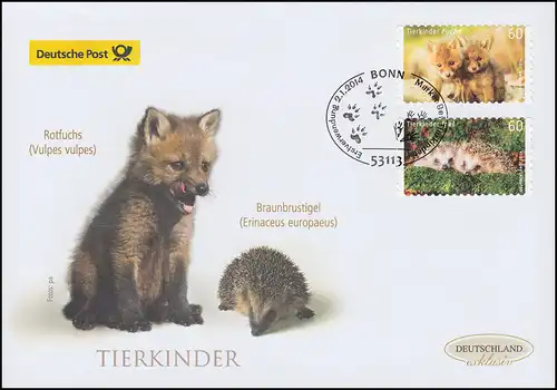 3053-3054 Fuchs und Igel, selbstklebend, Schmuck-FDC Deutschland exklusiv