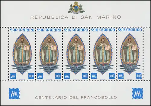 Saint-Marin 1147 Saint Marin 100 ans Timbres - Petit feuille ** / MNH