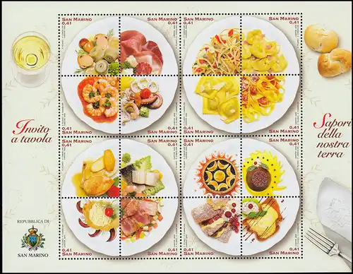 San Marino 2065-2080 Regionale Küche - Zusammendruck-Bogen ** / MNH