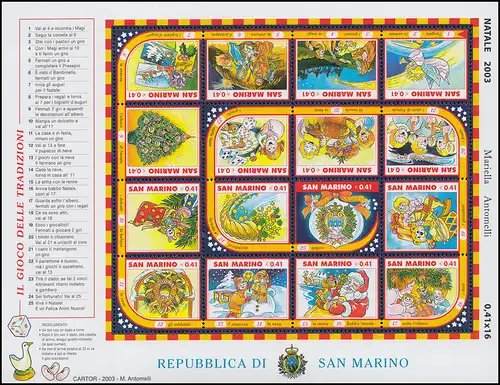 San Marino 2120-2135 Weihnachten 2003 - Zusammendruck-Bogen ** / MNH
