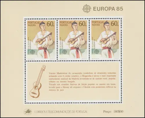 Portugal-Madeira Block 6 Union européenne CEPT Année européenne de la musique, ** / MNH