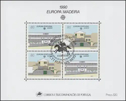Portugal-Madeira Bloc 11 Union européenne CEPT Bureau de poste Zarco 1990, ESSt Funchal 1990