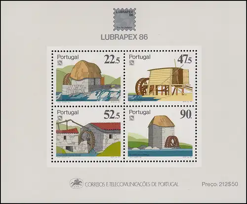 Portugal Block 53 Ausstellung LUBRAPEX'86 Wassermühlen, ** / MNH