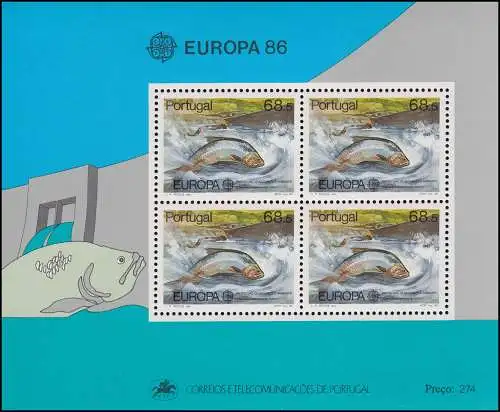 Portugal Block 50 Europaunion CEPT Natur- und Umweltschutz: Maifisch, ** / MNH