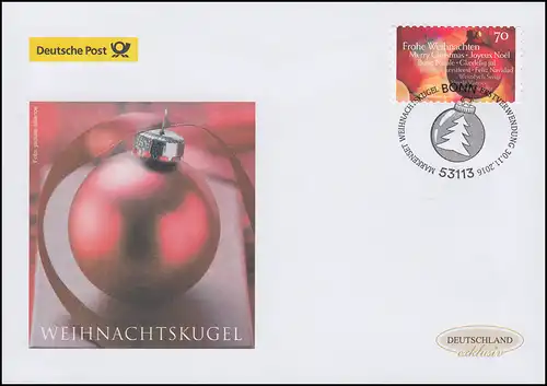 3270 Weihnachtskugel, selbstklebend, Schmuck-FDC Deutschland exklusiv