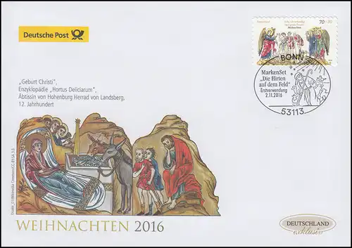 3268 Weihnachten 2016, selbstklebend, Schmuck-FDC Deutschland exklusiv