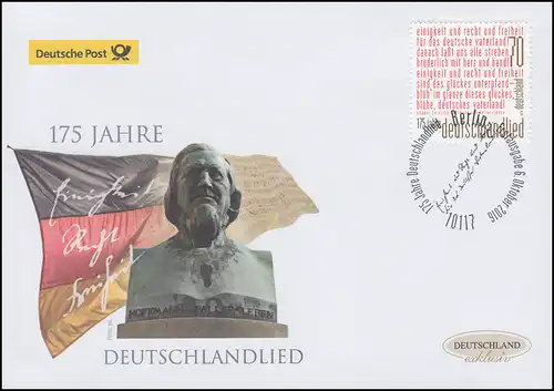 3263 Hoffmann von Fallersleben Deutschlandlied, Schmuck-FDC Deutschland exklusiv