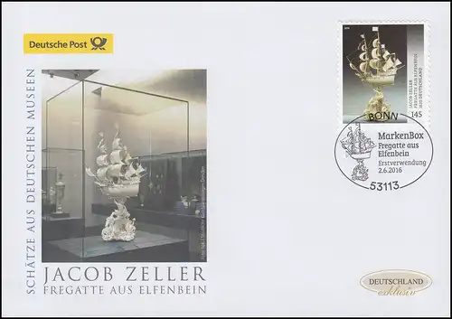 3250 Fregatte aus Elfenbein, selbstklebend, Schmuck-FDC Deutschland exklusiv